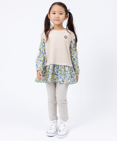 trois lapins kp（トロワラパンケーピー）の「デシン小花プリント長袖チュニック(140～160)（チュニック・キッズ・ベージュ・140cm/150cm/160cm）」の3枚目の写真