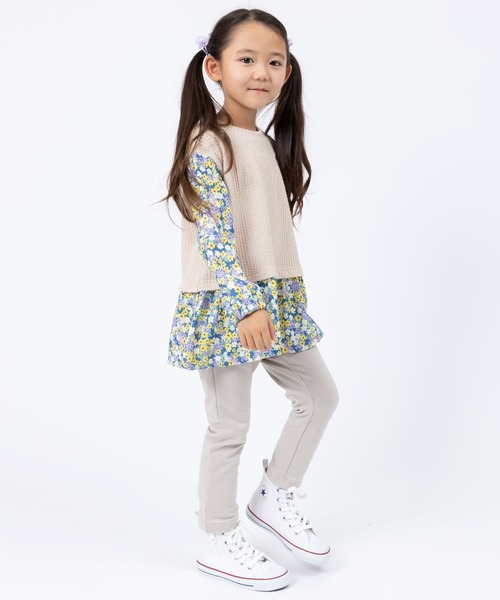 trois lapins kp（トロワラパンケーピー）の「デシン小花プリント長袖チュニック(140～160)（チュニック・キッズ・ベージュ・140cm/150cm/160cm）」の4枚目の写真