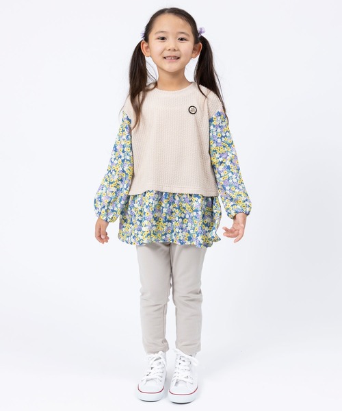 trois lapins kp（トロワラパンケーピー）の「デシン小花プリント長袖チュニック(140～160)（チュニック・キッズ・ベージュ・140cm/150cm/160cm）」の6枚目の写真