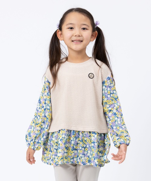 trois lapins kp（トロワラパンケーピー）の「デシン小花プリント長袖チュニック(140～160)（チュニック・キッズ・ベージュ・140cm/150cm/160cm）」の2枚目の写真