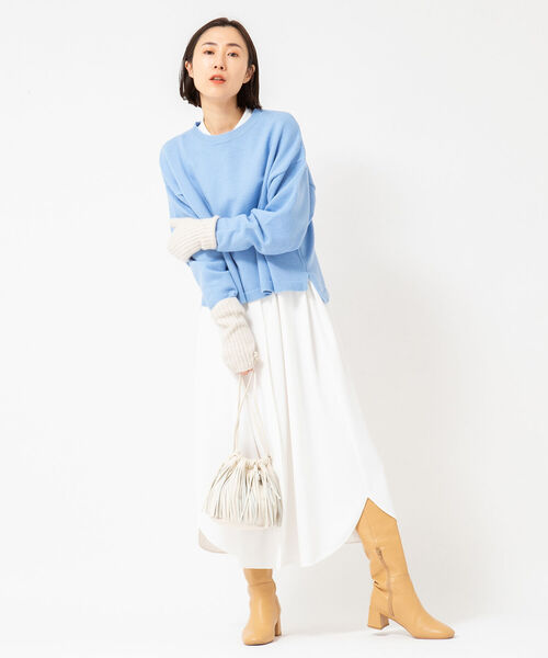 NOLLEY’S(ノーリーズ)の「ウォッシャブルカシミヤ混クロップドプルオーバーニット(ニット/セーター・レディース・ライトグレー/オフホワイト/サックスブルー・FREE)」の16枚目の写真
