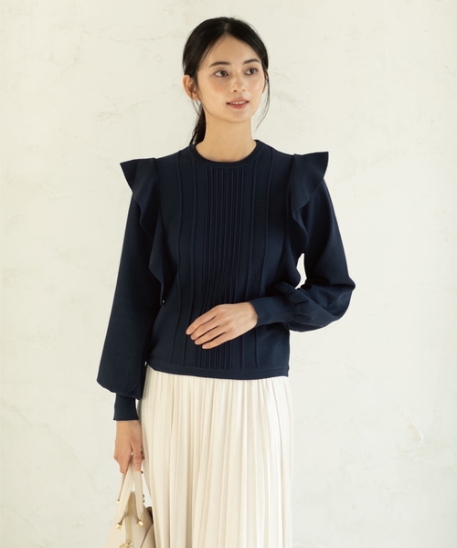 OPAQUE.CLIP(オペークドットクリップ)の「◆肩フリル変わり織りデザインニット(ニット/セーター・レディース・ナチュラル/グリーン系/ネイビー・38)」の20枚目の写真