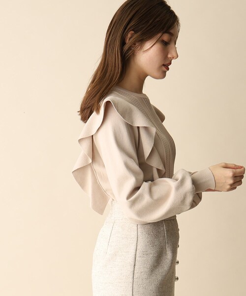 OPAQUE.CLIP(オペークドットクリップ)の「◆肩フリル変わり織りデザインニット(ニット/セーター・レディース・ナチュラル/グリーン系/ネイビー・38)」の7枚目の写真