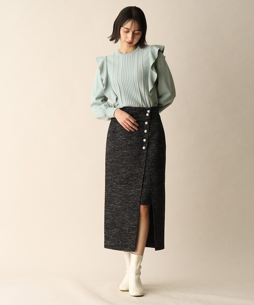 OPAQUE.CLIP(オペークドットクリップ)の「◆肩フリル変わり織りデザインニット(ニット/セーター・レディース・ナチュラル/グリーン系/ネイビー・38)」の22枚目の写真