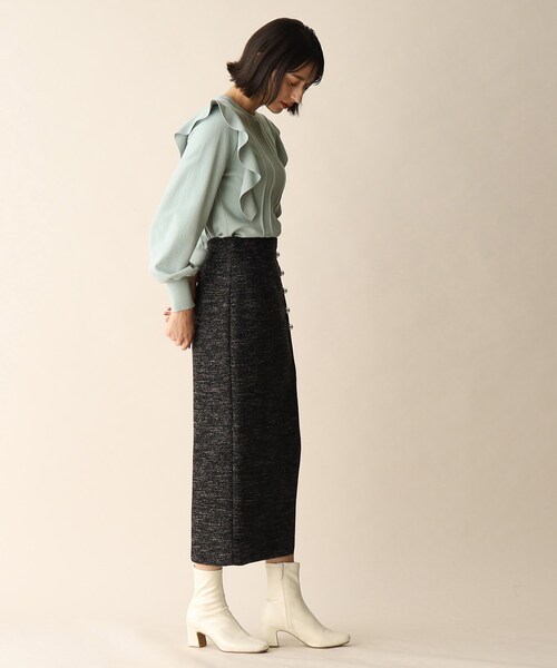 OPAQUE.CLIP(オペークドットクリップ)の「◆肩フリル変わり織りデザインニット(ニット/セーター・レディース・ナチュラル/グリーン系/ネイビー・38)」の15枚目の写真