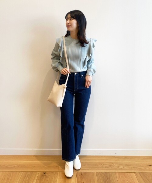 OPAQUE.CLIP(オペークドットクリップ)の「◆肩フリル変わり織りデザインニット(ニット/セーター・レディース・ナチュラル/グリーン系/ネイビー・38)」の9枚目の写真