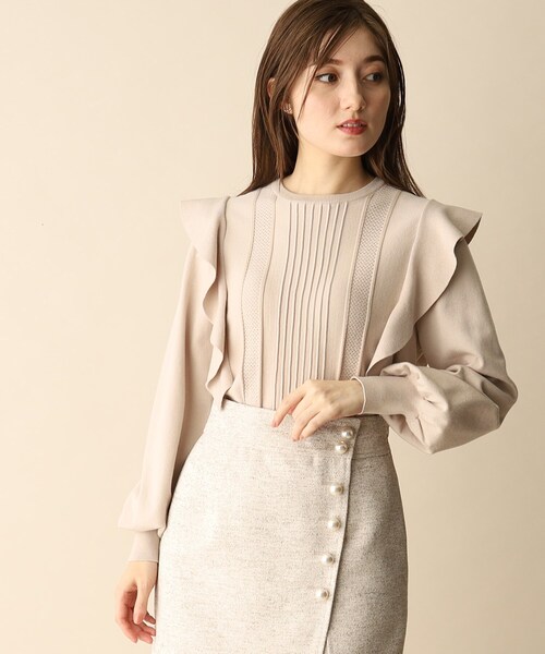 OPAQUE.CLIP(オペークドットクリップ)の「◆肩フリル変わり織りデザインニット(ニット/セーター・レディース・ナチュラル/グリーン系/ネイビー・38)」の11枚目の写真
