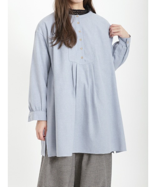 Samansa Mos2（サマンサ モスモス）の「【リサイクルヤーン】切替クルーネックチュニック（チュニック・レディース・グレー/サックスブルー/グリーン/ベージュ/チャコール・ﾌﾘ-）」の14枚目の写真