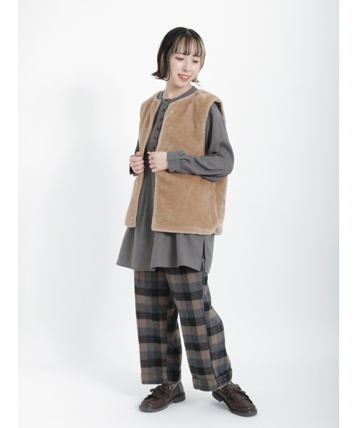 Samansa Mos2（サマンサ モスモス）の「【リサイクルヤーン】切替クルーネックチュニック（チュニック・レディース・グレー/サックスブルー/グリーン/ベージュ/チャコール・ﾌﾘ-）」の16枚目の写真