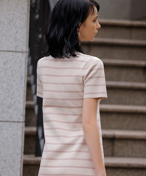 EIMY ISTOIRE(エイミーイストワール)の「eimyクラシックボーダーニットミニワンピース(ワンピース・レディース・ホワイト/ベージュ/ピンク・FREE)」の14枚目の写真