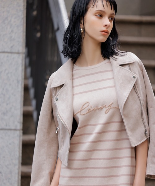 EIMY ISTOIRE(エイミーイストワール)の「eimyクラシックボーダーニットミニワンピース(ワンピース・レディース・ホワイト/ベージュ/ピンク・FREE)」の5枚目の写真