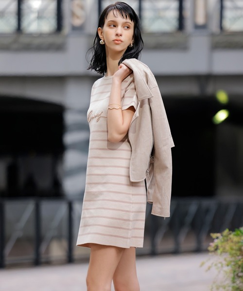 EIMY ISTOIRE(エイミーイストワール)の「eimyクラシックボーダーニットミニワンピース(ワンピース・レディース・ホワイト/ベージュ/ピンク・FREE)」の22枚目の写真