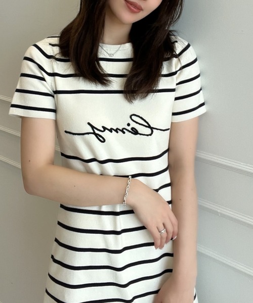 EIMY ISTOIRE(エイミーイストワール)の「eimyクラシックボーダーニットミニワンピース(ワンピース・レディース・ホワイト/ベージュ/ピンク・FREE)」の10枚目の写真