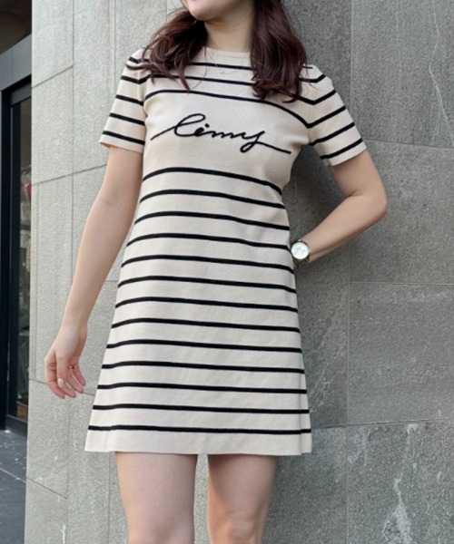 EIMY ISTOIRE(エイミーイストワール)の「eimyクラシックボーダーニットミニワンピース(ワンピース・レディース・ホワイト/ベージュ/ピンク・FREE)」の19枚目の写真
