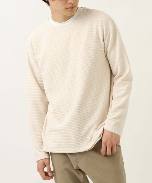 a.v.v(アーヴェヴェ)の「【カットソー+レイヤードインナーの2点セット】タックプルオーバー(Tシャツ/カットソー・メンズ・アイボリー/ライトブルー/ネイビー・46/50/48/44)」の1枚目の写真