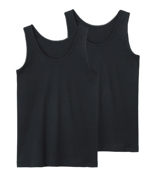 こどもグンゼ（コドモグンゼ）の「こどもグンゼ 女の子 タンクトップ 抗菌防臭 部屋干し対応 2枚組　綿100％（インナーウェア/肌着・キッズ・ブラック/ホワイト・100/140/150/130/110/120/160）」の2枚目の写真