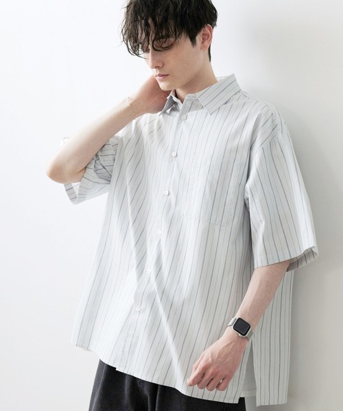 Anchor Smith(アンカー スミス)の「サイドスリットルーズレギュラーカラーブロードS/Sシャツ(シャツ/ブラウス・メンズ・チャコール/サックスブルー/ホワイト/ライトベージュ/ブラック/グレー系/ブルー系・M/L)」の7枚目の写真