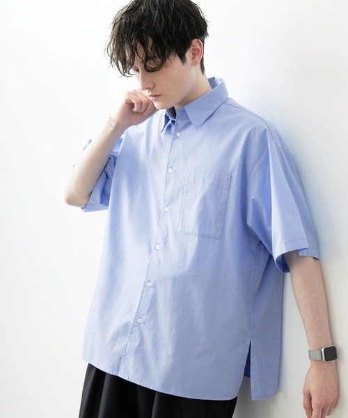 Anchor Smith(アンカー スミス)の「サイドスリットルーズレギュラーカラーブロードS/Sシャツ(シャツ/ブラウス・メンズ・チャコール/サックスブルー/ホワイト/ライトベージュ/ブラック/グレー系/ブルー系・M/L)」の6枚目の写真