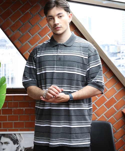 Cal Top（キャルトップ）の「CALTOP ボーダーポロシャツ（ポロシャツ・メンズ・チャコールグレー/ブラック・MEDIUM/LARGE/X-LARGE/SMALL）」の4枚目の写真