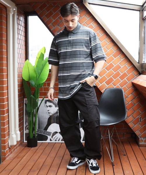 Cal Top（キャルトップ）の「CALTOP ボーダーポロシャツ（ポロシャツ・メンズ・チャコールグレー/ブラック・MEDIUM/LARGE/X-LARGE/SMALL）」の8枚目の写真