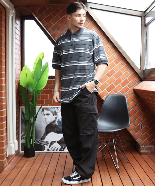 Cal Top（キャルトップ）の「CALTOP ボーダーポロシャツ（ポロシャツ・メンズ・チャコールグレー/ブラック・MEDIUM/LARGE/X-LARGE/SMALL）」の9枚目の写真