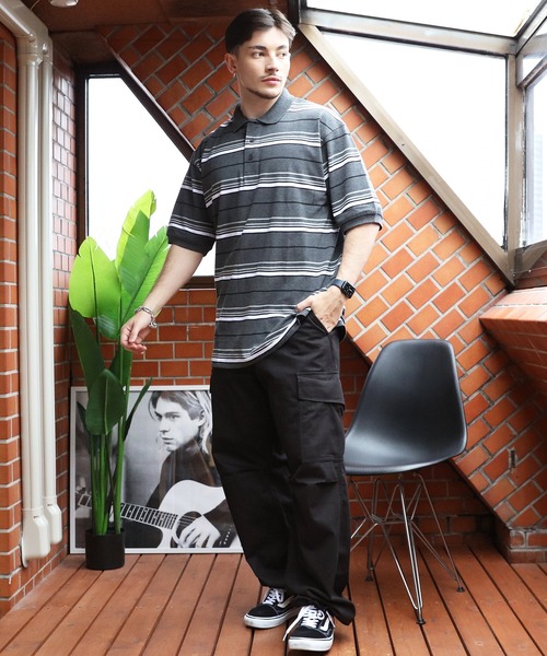 Cal Top（キャルトップ）の「CALTOP ボーダーポロシャツ（ポロシャツ・メンズ・チャコールグレー/ブラック・MEDIUM/LARGE/X-LARGE/SMALL）」の11枚目の写真