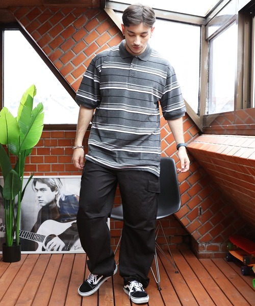 Cal Top（キャルトップ）の「CALTOP ボーダーポロシャツ（ポロシャツ・メンズ・チャコールグレー/ブラック・MEDIUM/LARGE/X-LARGE/SMALL）」の12枚目の写真