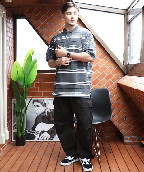 Cal Top（キャルトップ）の「CALTOP ボーダーポロシャツ（ポロシャツ・メンズ・チャコールグレー/ブラック・MEDIUM/LARGE/X-LARGE/SMALL）」の13枚目の写真