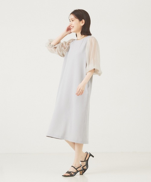 abahouse mavie（アバハウスマヴィ）の「【エニデイカセット】シアー袖切替ワンピース/セミオケ（ワンピース・レディース・ダークネイビー/グレイッシュブルー/アイボリー/ブルー系その他/ネイビー/ブラック/グレイッシュベージュ・フリー）」の6枚目の写真