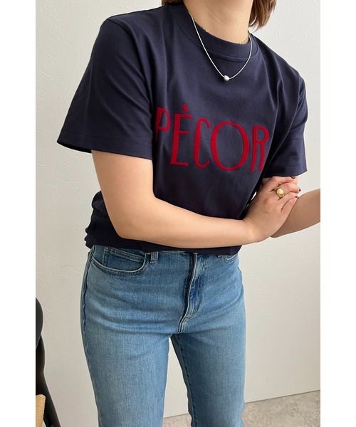 palm RICHE(ポームリシュ)の「フロッキープリント ペコラTシャツ(Tシャツ/カットソー・レディース・ネイビー/オフホワイト/チャコールグレー・M)」の6枚目の写真