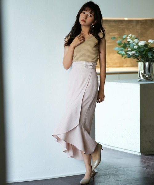 YOKANG 【ヨーカン】ロングスカート　ラッフル　ベルト付き　ヴィンテージ YOKANG 【ヨーカン】ロングスカート ラッフル ベルト付き