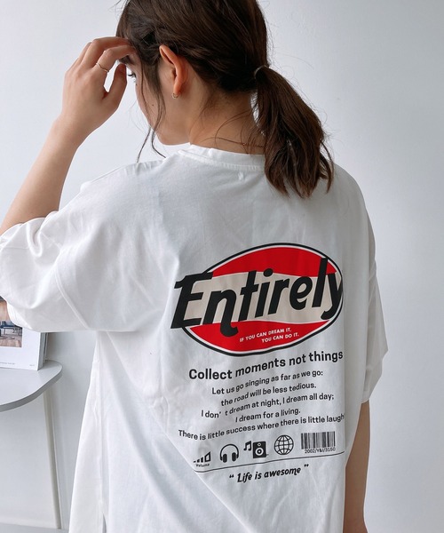 AS KNOW AS plus（アズノゥアズプラス）の「○楕円ロゴ刺繍 バックプリントビッグＴシャツ（Tシャツ/カットソー・レディース・オフホワイト/ライトブルー/オートミール/スミクロ/アイボリー系2/オレンジ/ホワイト系2/ブラック系2/ホワイト系3/アイボリー系3/ブラック系3/ブルー系3/ブラック系4/イエロー系4/アイボリー系4/ホワイト系4/ブルー系5/ブラック系5/アイボリー系5/ホワイト系5・FREE）」の5枚目の写真