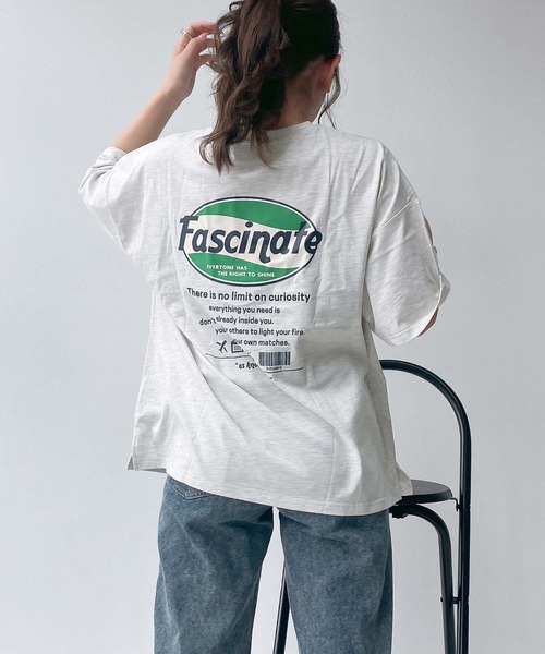 AS KNOW AS plus（アズノゥアズプラス）の「○楕円ロゴ刺繍 バックプリントビッグＴシャツ（Tシャツ/カットソー・レディース・オフホワイト/ライトブルー/オートミール/スミクロ/アイボリー系2/オレンジ/ホワイト系2/ブラック系2/ホワイト系3/アイボリー系3/ブラック系3/ブルー系3/ブラック系4/イエロー系4/アイボリー系4/ホワイト系4/ブルー系5/ブラック系5/アイボリー系5/ホワイト系5・FREE）」の15枚目の写真