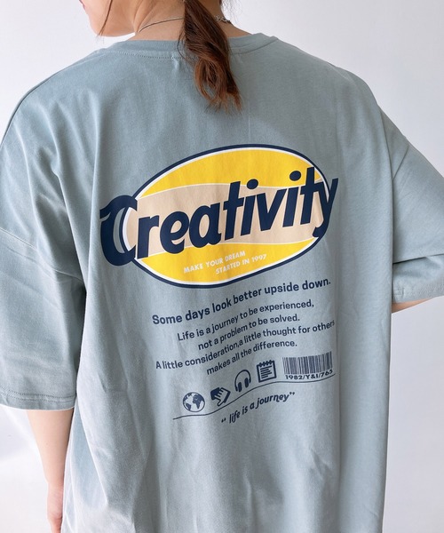 AS KNOW AS plus（アズノゥアズプラス）の「○楕円ロゴ刺繍 バックプリントビッグＴシャツ（Tシャツ/カットソー・レディース・オフホワイト/ライトブルー/オートミール/スミクロ/アイボリー系2/オレンジ/ホワイト系2/ブラック系2/ホワイト系3/アイボリー系3/ブラック系3/ブルー系3/ブラック系4/イエロー系4/アイボリー系4/ホワイト系4/ブルー系5/ブラック系5/アイボリー系5/ホワイト系5・FREE）」の16枚目の写真