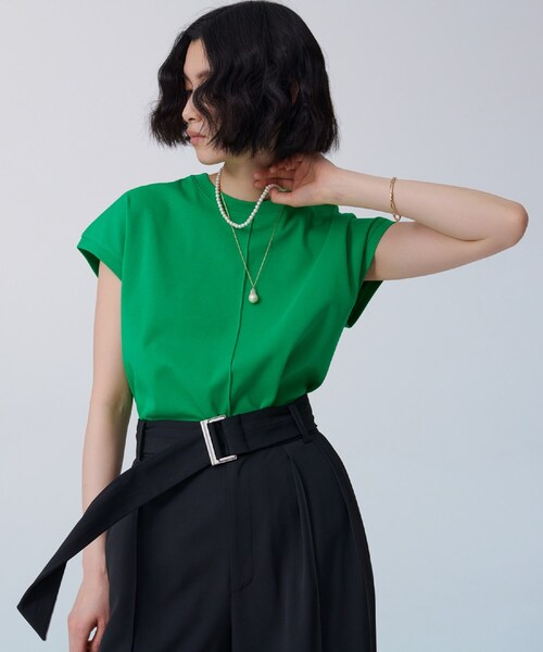 GALLEST(ギャレスト)の「フレンチクルートップス【ウォッシャブル】(Tシャツ/カットソー・レディース・グリーン/ホワイト系/ブラック・38/05)」の1枚目の写真
