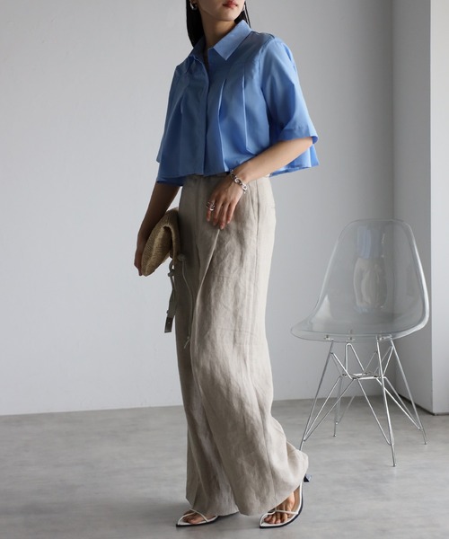 r.（アールドット）の「クロップド プリーツブラウス（シャツ/ブラウス・レディース・ホワイト/ブラック/ブルー/グレー・FREE）」の9枚目の写真