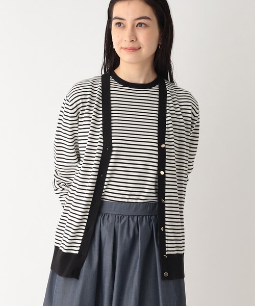 OPAQUE.CLIP（オペークドットクリップ）の「◆オーガニックコットン Vネックニットカーディガン【洗える/UVケア】（カーディガン/ボレロ・レディース・ライトブルー/ブラック/ホワイト系5/ピンク系・40/38）」の19枚目の写真