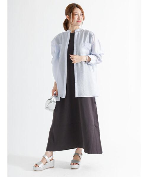 Te chichi（テチチ）の「シアーバンドカラーチュニックシャツ（シャツ/ブラウス・レディース・オフホワイト/ブルー/ブラウン・F）」の21枚目の写真