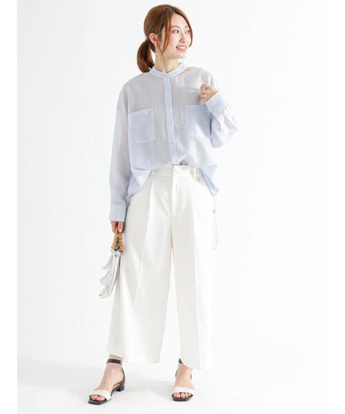 Te chichi（テチチ）の「シアーバンドカラーチュニックシャツ（シャツ/ブラウス・レディース・オフホワイト/ブルー/ブラウン・F）」の22枚目の写真