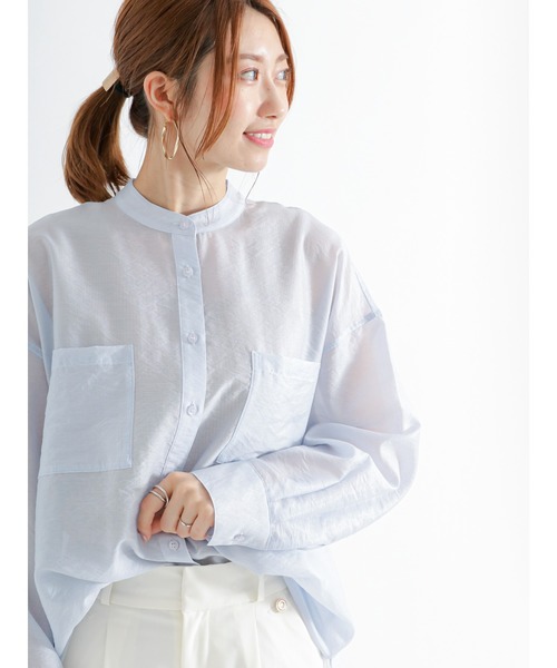 Te chichi（テチチ）の「シアーバンドカラーチュニックシャツ（シャツ/ブラウス・レディース・オフホワイト/ブルー/ブラウン・F）」の3枚目の写真