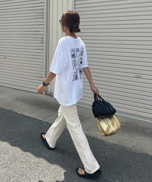 [新品未使用] アイスドッグ柄Tシャツ & ロングパンツ上下セット オフホワイト 大きいサイズ レディース シャツセットアップ オーバーサイズ