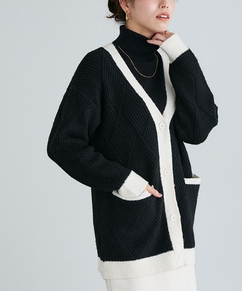 ダイヤ柄配色カーディガン（カーディガン/ボレロ）｜Pierrot（ピエロ