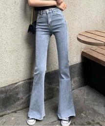 裾フリンジフレアーデニム