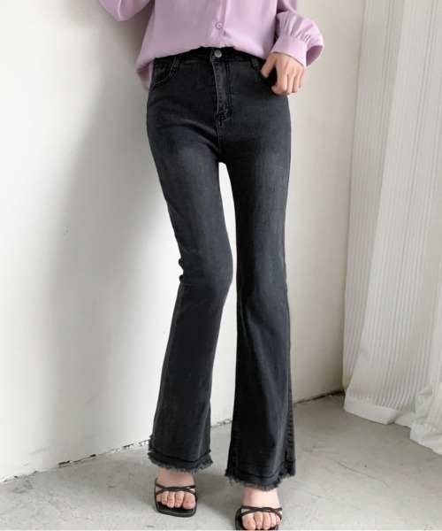 セール】裾フリンジフレアーデニム（デニムパンツ）｜LADY LIKE