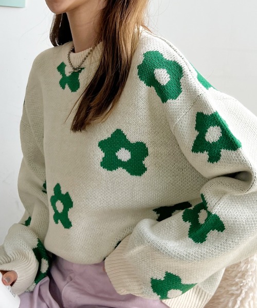 Futier land(フューティアランド)の「総花柄ニットプルオーバー(ニット/セーター・レディース・ネイビー/ブラック/マスタード/アイボリー・FREE)」の9枚目の写真