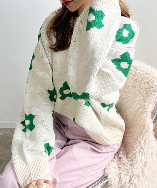 06A08 美品 XL『エトロ』リネン タイガー フラワー 虎花 ニットセーター 花柄かぎ針編みセーターカーディガン W0935 | Pay ID
