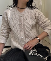 柄編みニットカーディガン