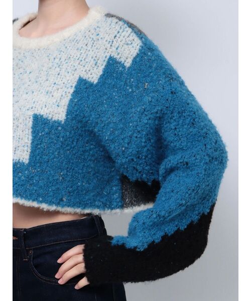 EVRIS（エヴリス）の「バイカラーニットトップス（ニット/セーター・レディース・ブルー/オレンジ・FREE）」の9枚目の写真