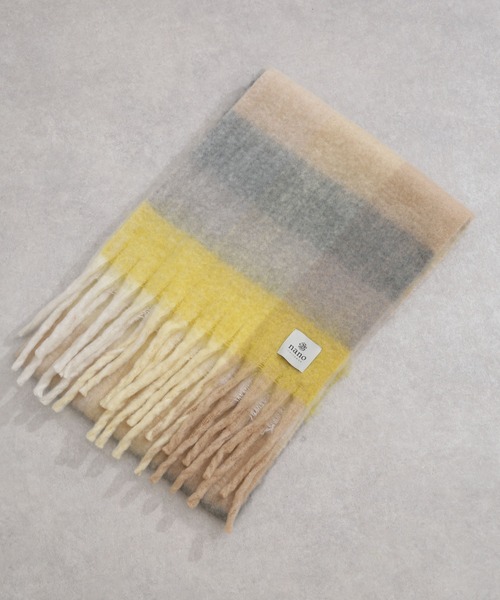 NANO universe（ナノユニバース）の「WEB限定/シャギーチェック太フリンジボリュームマフラー（マフラー・レディース・サックスブルー/イエロー/レッド/グリーン・FREE）」の10枚目の写真