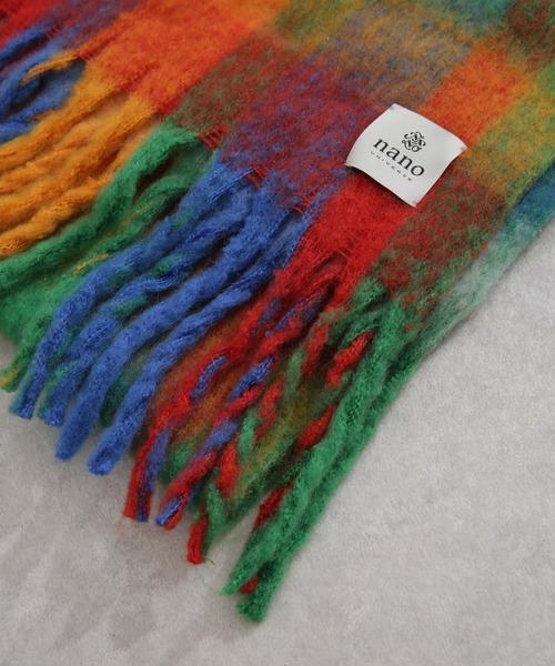 NANO universe（ナノユニバース）の「WEB限定/シャギーチェック太フリンジボリュームマフラー（マフラー・レディース・サックスブルー/イエロー/レッド/グリーン・FREE）」の6枚目の写真